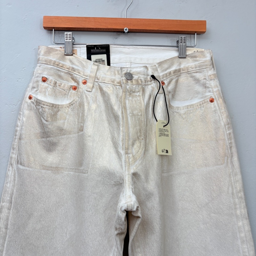 Levi's 501 90's Jeans Women Size 28 x 30 White Metallic Gold Straight Leg New - Picture 4 of 14